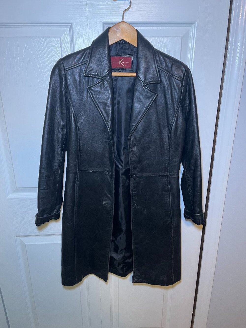 Katiana Couture Black Leather Coat Small Button Front - Picture 1 of 5